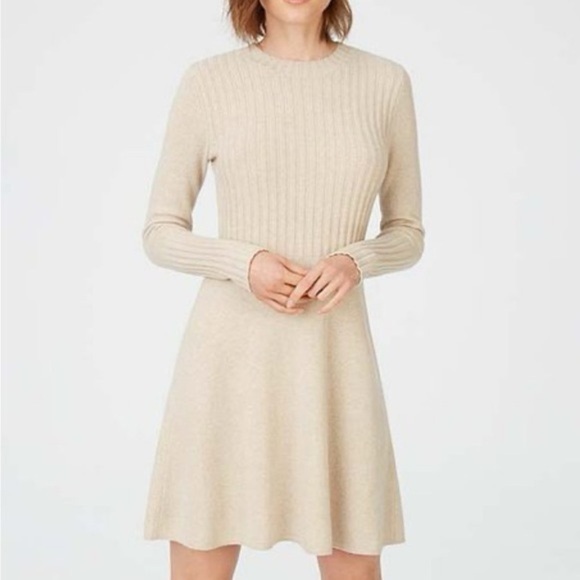 Club Monaco Dresses & Skirts - Club Monaco Part-Wool Beige Long Sleeve Knit Dress
